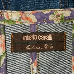 Pre Owned فستان روبرتو كافالي جينز مزين بصديرية أزرق قصير مقاس وسط (ميديوم)