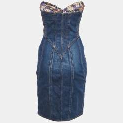 مملوكة مسبقًا Roberto Cavalli Blue Denim Embellished Bustier Mini Dress S