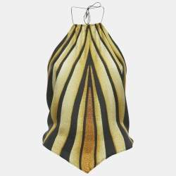 Pre Owned توپ روبرتو كافالي حرير مطبوع جلد حيوان بني مقاس صغير (اكس سمول)