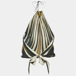 مملوكة مسبقًا توپ روبرتو كافالي حرير مطبوع جلد حيوان بني مقاس صغير (اكس سمول)