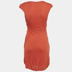 Pre Owned Roberto Cavalli Orange Jersey Draped Sleeveless Mini Dress S