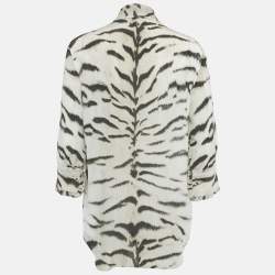 مملوكة مسبقًا Roberto Cavalli White/Black Zebra Print Silk Pussy Bow Shirt M