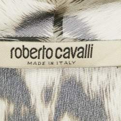 مملوكة مسبقًا Roberto Cavalli White/Black Zebra Print Silk Pussy Bow Shirt M