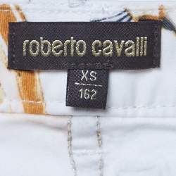 Pre Owned Roberto Cavalli White/Yellow Printed Cotton Skinny Jeans XS/Waist 28"