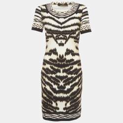 Pre Owned فسـتان روبرتـو كافالـي تـريكو مـطبع نقـش الحيـوانات متعـدد الألـوان قـصير مـقاس وسـط - مـيديــوم