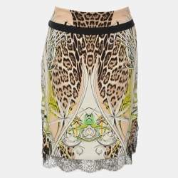 مملوكة مسبقًا تنورة روبيرتو كافالي ميني دانتيل وكريب مطاطي متعدد الألوان مقاس متوسط