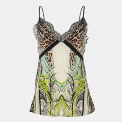 Pre Owned Roberto Cavalli Multicolor Printed Silk and Lace Camisole M