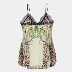 Pre Owned Roberto Cavalli Multicolor Printed Silk and Lace Camisole M