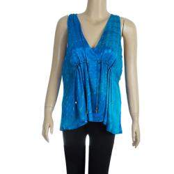 Pre Owned Roberto Cavalli Blue Silk Sleeveless Blouse L