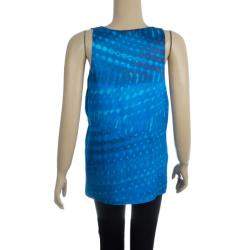 Pre Owned Roberto Cavalli Blue Silk Sleeveless Blouse L