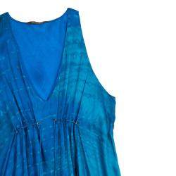 Pre Owned Roberto Cavalli Blue Silk Sleeveless Blouse L
