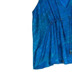 Pre Owned Roberto Cavalli Blue Silk Sleeveless Blouse L