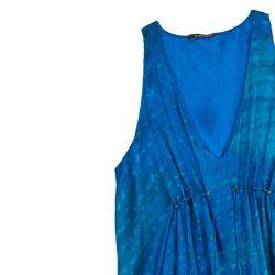 Pre Owned Roberto Cavalli Blue Silk Sleeveless Blouse L