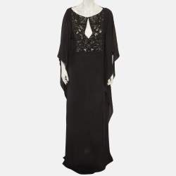 Pre Owned Roberto Cavalli Black Silk Embroidered Maxi Kaftan M