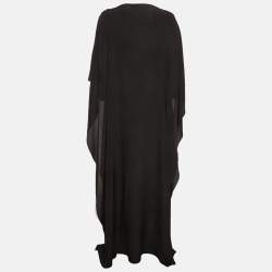 Pre Owned Roberto Cavalli Black Silk Embroidered Maxi Kaftan M