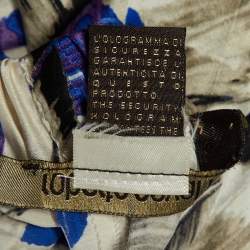 مملوكة مسبقًا بنطلون روبerto كافالي ساتان نمط الريش أزرق واسع الساق مقاس متوسط (ميديوم)