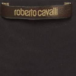 مملوكة مسبقًا بلوزة روبيرتو كافالي سوداء ورود مطبوعة كاب كم قميص مقاس صغير (سمول)