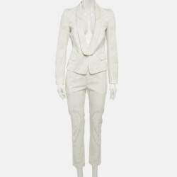 Pre Owned طقم بليزر وبنطال روبرتو كافالي مطبوع عليه بايزلي أبيض باهت صغير