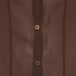 Pre Owned Roberto Cavalli Brown Silk Sheer Fringe Detail Shirt M