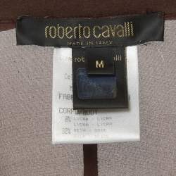 Pre Owned Roberto Cavalli Brown Silk Sheer Fringe Detail Shirt M