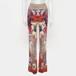 Pre Owned Roberto Cavalli Pink Floral Print Crepe Trousers M