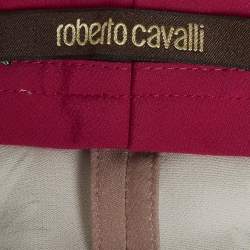 Pre Owned Roberto Cavalli Pink Floral Print Crepe Trousers M