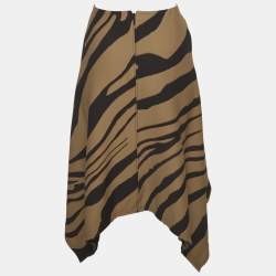 Pre Owned Roberto Cavalli Brown/Black Zebra Print Crepe Asymmetric Skirt M