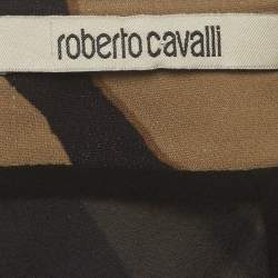 Pre Owned Roberto Cavalli Brown/Black Zebra Print Crepe Asymmetric Skirt M