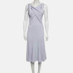 Pre Owned Roberto Cavalli Lavender Rib Knit Flared Midi Dress M