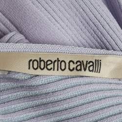 Pre Owned Roberto Cavalli Lavender Rib Knit Flared Midi Dress M