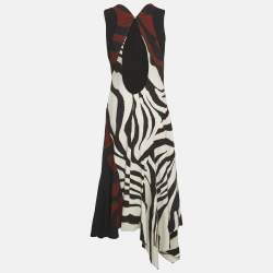 Pre Owned Roberto Cavalli Multicolour Zebra Print Crepe Asymmetric Maxi Dress M