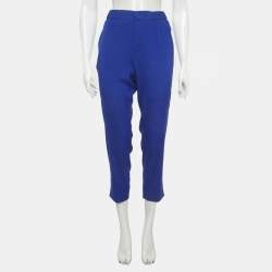 Pre Owned Roberto Cavalli Blue Silk Slim Fit Trousers M