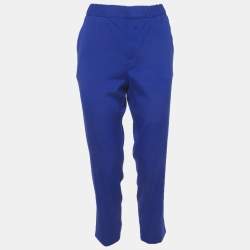 Pre Owned Roberto Cavalli Blue Silk Slim Fit Trousers M