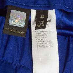 Pre Owned Roberto Cavalli Blue Silk Slim Fit Trousers M