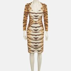 Pre Owned Roberto Cavalli Brown Tiger Print Jersey Sheath Mini Dress M