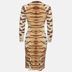 Pre Owned Roberto Cavalli Brown Tiger Print Jersey Sheath Mini Dress M