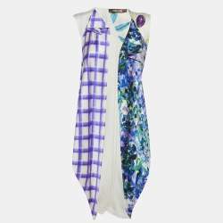 مملوكة مسبقًا Roberto Cavalli White/Multicolor Knit & Silk Shrug M