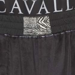 Pre Owned Roberto Cavalli Black/Beige Animal printed velvet Double Waist Pants L