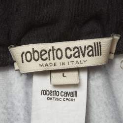 Pre Owned Roberto Cavalli Black/Beige Animal printed velvet Double Waist Pants L