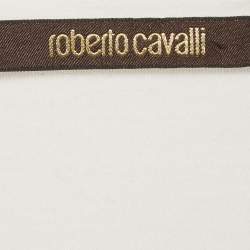 Pre Owned بلوزة محبوكة قطنية بيضاء بطبعة زهرية روبيرتو كافالي مقاس متوسط (ميديوم)