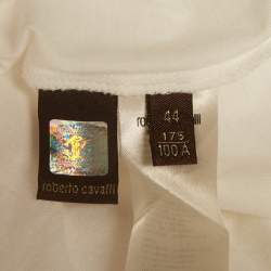 Pre Owned بلوزة محبوكة قطنية بيضاء بطبعة زهرية روبيرتو كافالي مقاس متوسط (ميديوم)