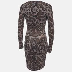 Pre Owned Roberto Cavalli Dark Grey Animal Printed Jersey Mini Dress M