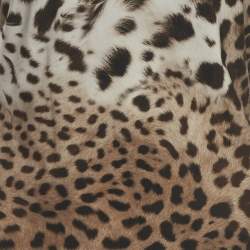 Pre Owned فستان روبرتو كافالي ميدي جيرسية مطبوع نقش حيوانات باللون الرمادي والبيج مقاس وسط (ميديوم)