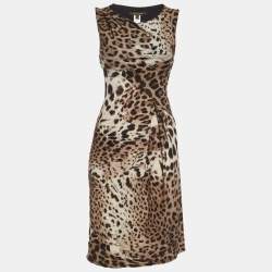 Pre Owned Roberto Cavalli Grey Printed Jersey Sleeveless Paneled Midi Dress M