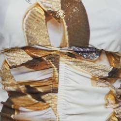 مملوكة مسبقًا توب روبيرتو كافالي قميص مطبوع أبيض مشرشد مقاس كبير (لارج)