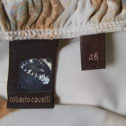 مملوكة مسبقًا توب روبيرتو كافالي قميص مطبوع أبيض مشرشد مقاس كبير (لارج)