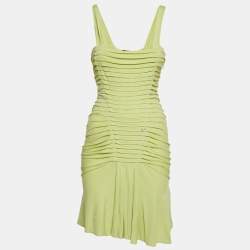 مملوكة مسبقًا Roberto Cavalli Green Jersey Pleated Mini Dress S