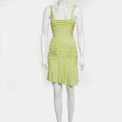 Pre Owned Roberto Cavalli Green Jersey Pleated Mini Dress S