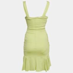 Pre Owned Roberto Cavalli Green Jersey Pleated Mini Dress S