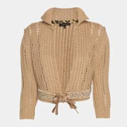Pre Owned Roberto Cavalli Beige Crochet Cropped Cardigan M